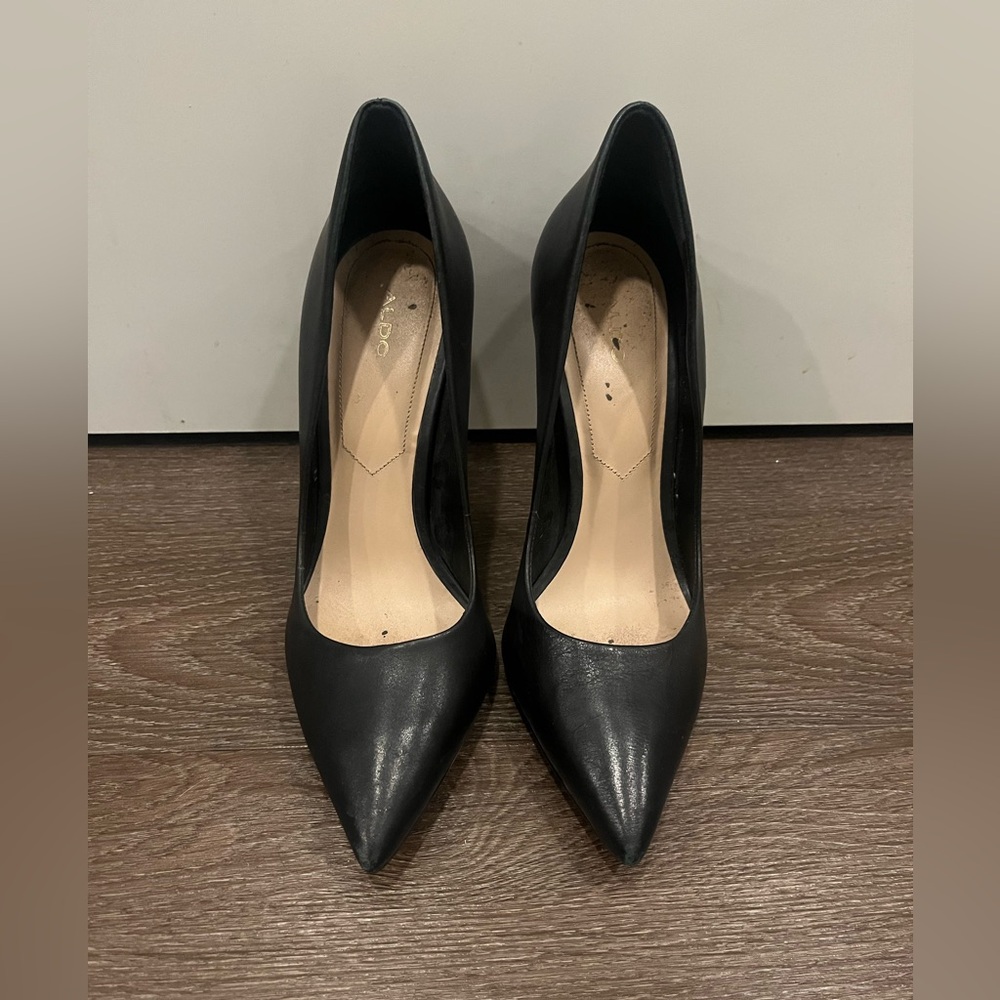 Aldo Black Leather Stilletto Pump Heels